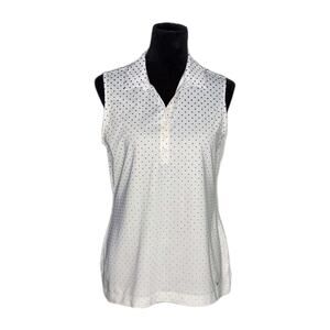 Nike Golf Dri Fit Sleeveless White Blue Polka Dot Polo Women’s size Medium